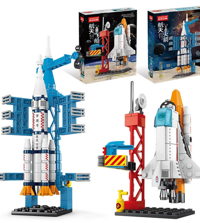 107 Piece DIY Building Blocks Space Rocket Craft Launch Center Base Puzzle Model Assembling Bricks Small Set Education Boys Toy