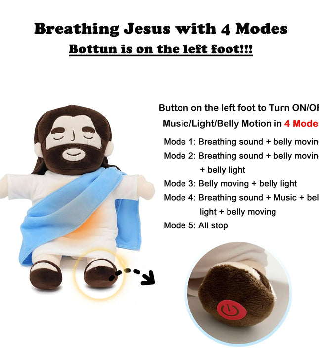 40CM Breathing Jesus Soothe Plush Toy for Kids Soft Soothing Jesus Plushies Comforting Jesus Heart Toy Easter Christmas Gifts