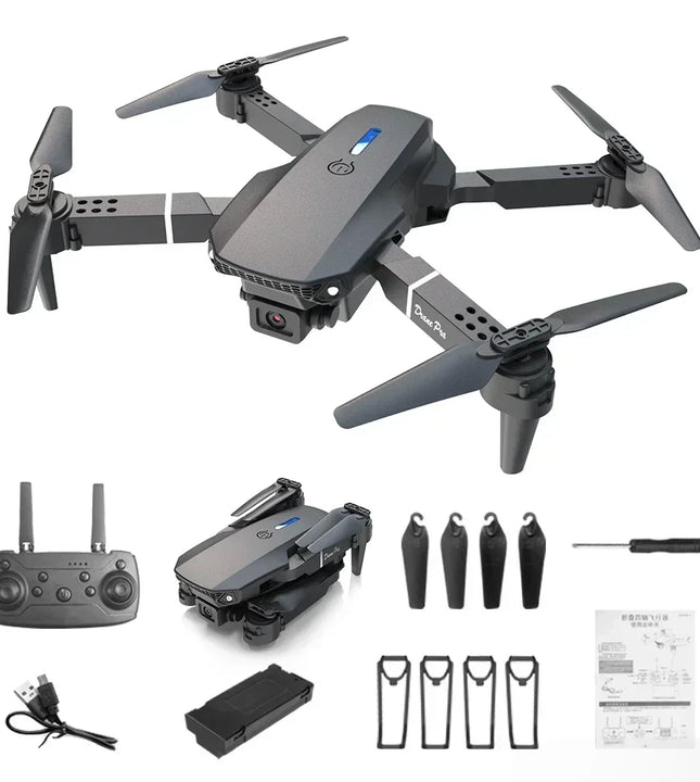 Foldable E88 Mini Drone with 4K HD Camera WiFi FPV Function RC Quadcopter Aircraft Toy Ideal Gift for Both Kids and Adults