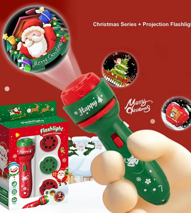 Fun Cartoon Santa Projector Flashlight Toys Kids Early Education Light Up Pattern Sleep Flashlight Baby Puzzle Christmas Gifts