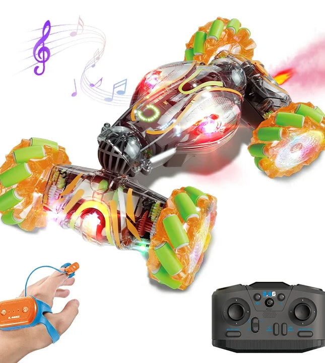 Remote Control Car with Spray Lights Music Stunt Car 2.4G Rc Dual Control Gesture Sensor Stunt Children's Toys Boys Kids Gifts