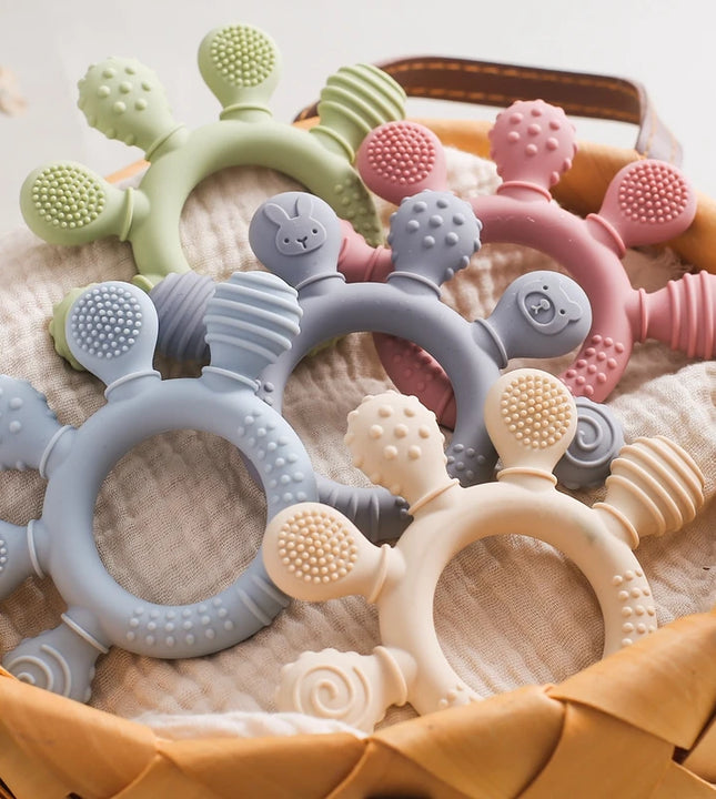 1pc Silicone Teether Food Grade Baby 0-12 Toys Teething Ring Sensory Toys for Toddlers Silicone Animal Soothing Toys Accessories